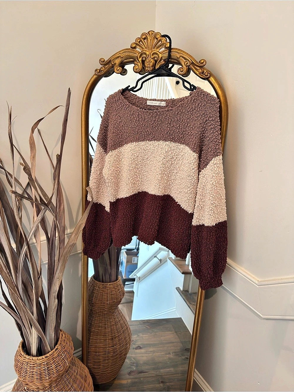 ALTER'D STATE Color Block Bouclé Sweater in Brown & Pink Size Small